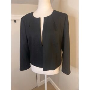 J. Crew Collarless Black Wool Short Work Blazer 8 3/4 Sleeve